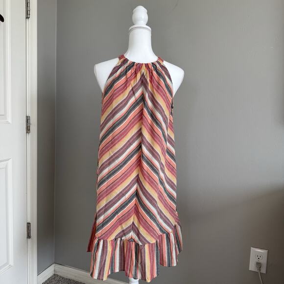 NWT Beachsissi Striped Halter Midi Dress Size L Sleeveless Red Oversized Flowy - Picture 2 of 8